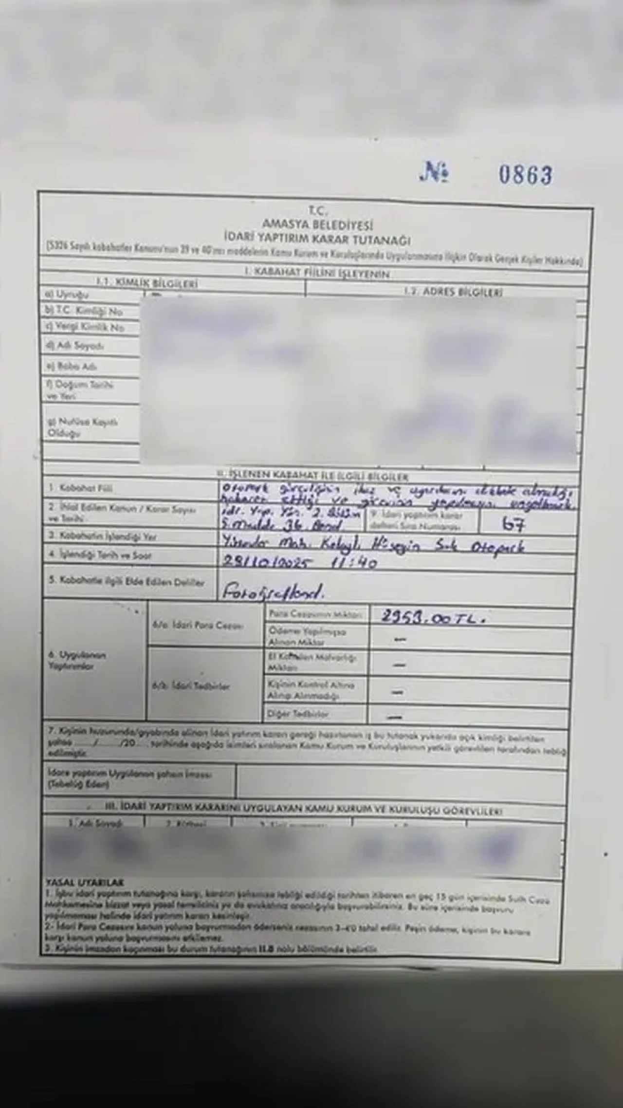 Amasya'da otoparktan ücret ödemeden çıkanlara bariyer zorlamasından ceza