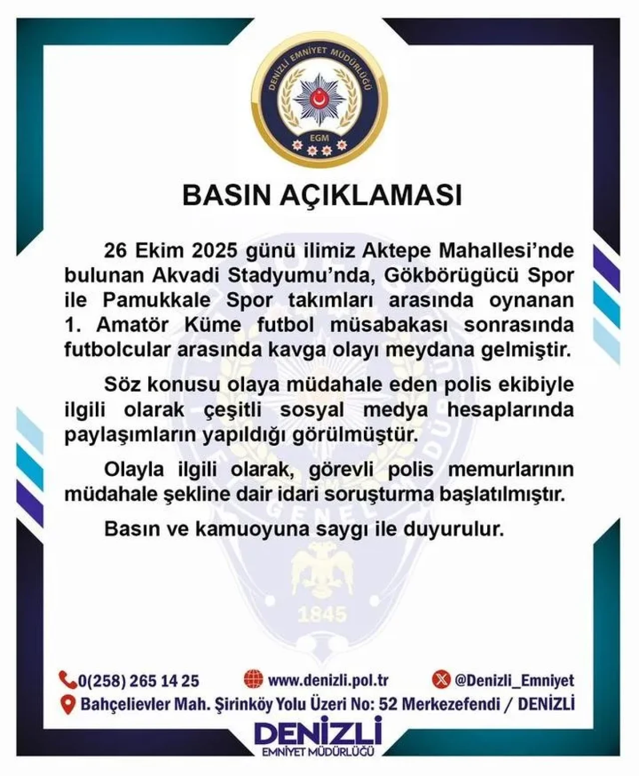 Denizli'de amatör maçta polisin biber gazlı müdahalesi soruşturuluyor