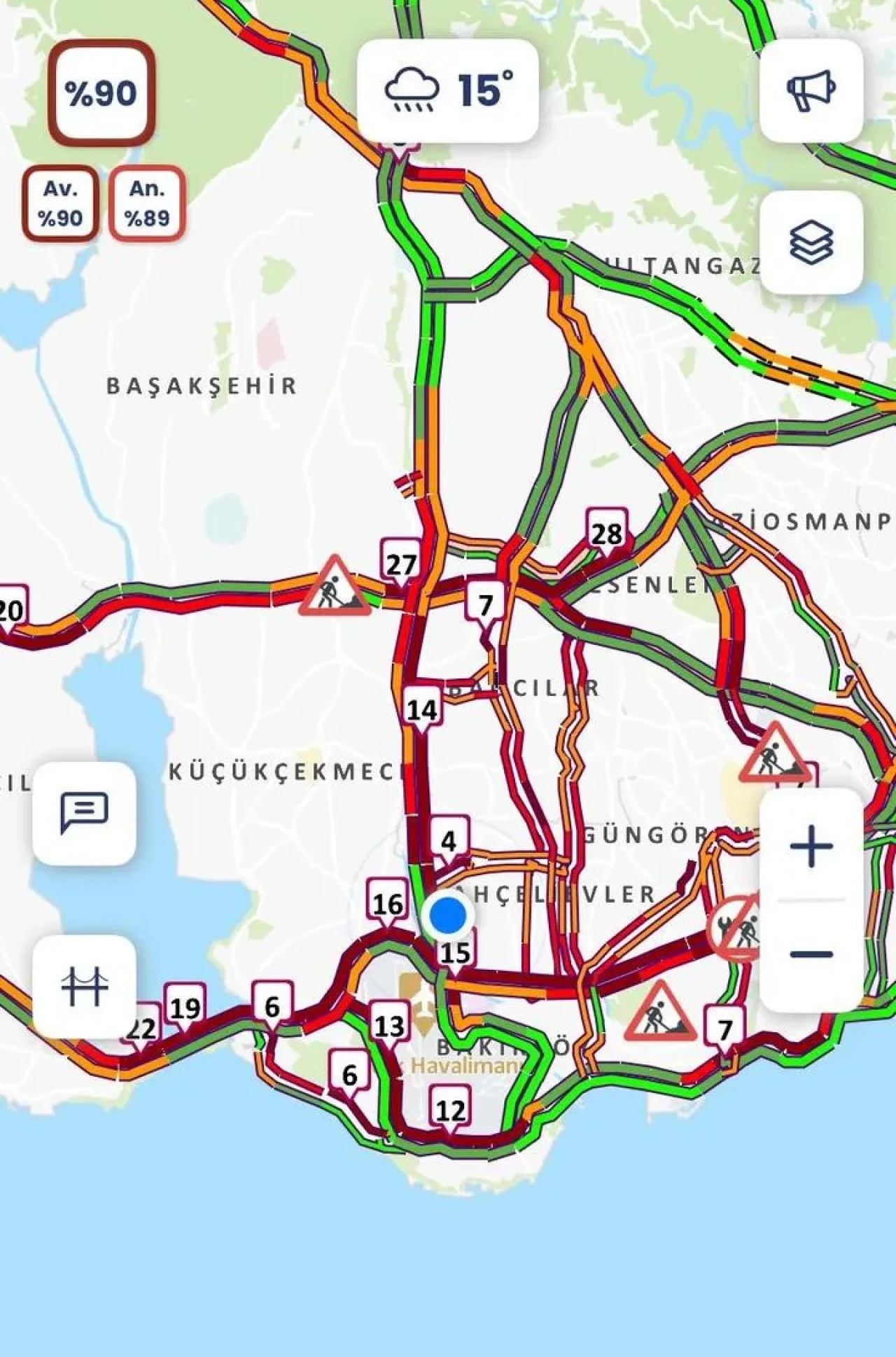 İstanbul’da yağış trafik yoğunluğunu yüzde 90’a çıkardı