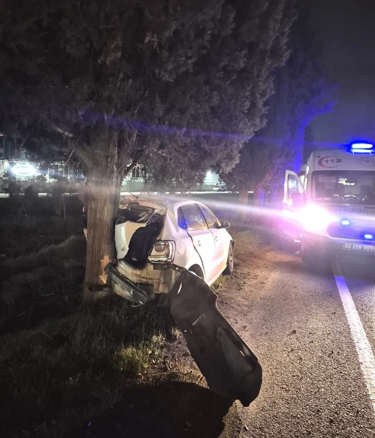 Tekirdağ'da kontrolden çıkan otomobil ağaca çarptı sürücü yaralandı