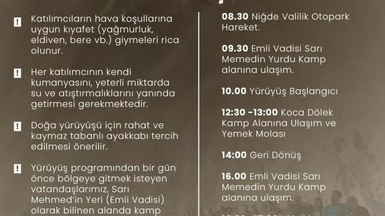 Niğde'de Gençlik Haftası coşkusu: Parmakkaya doğa yürüyüşüne davet var