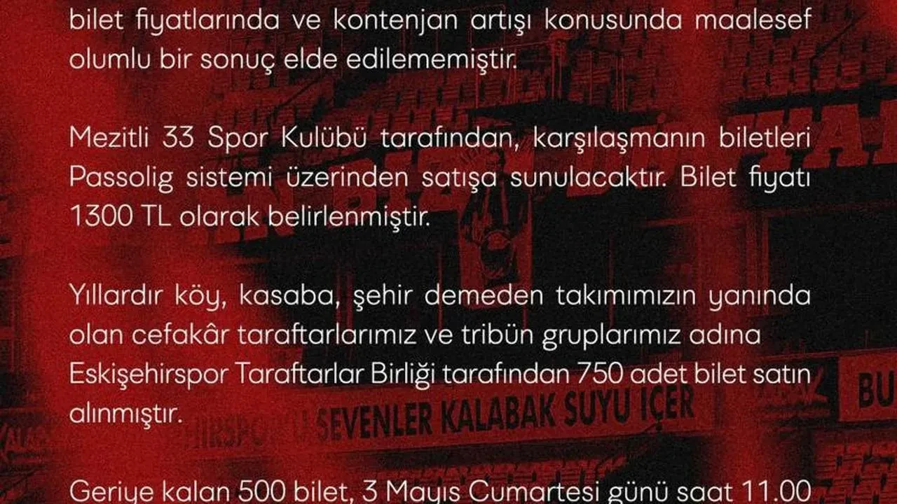 Eskişehirspor taraftarları hayal kırıklığına uğradı: Kontenjan artışı talebi reddedildi