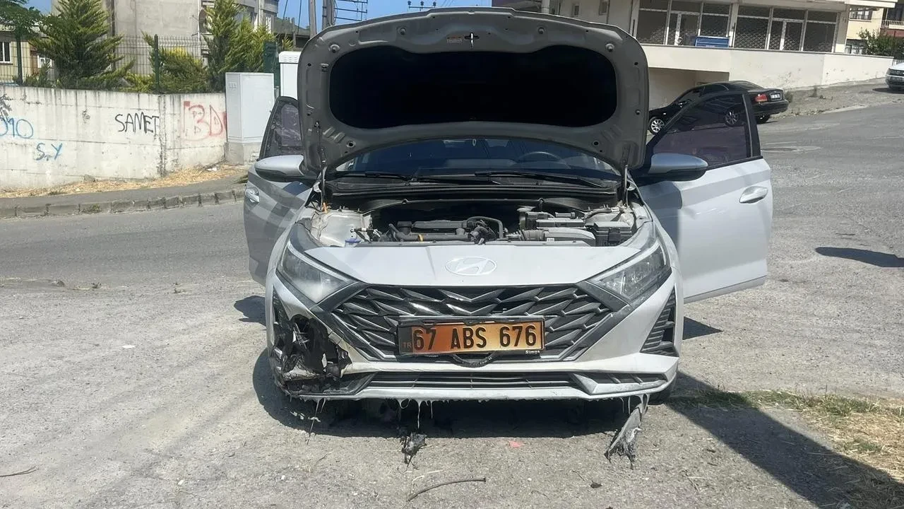 Alaplıda kopan elektrik telleri araç yangınına neden oldu