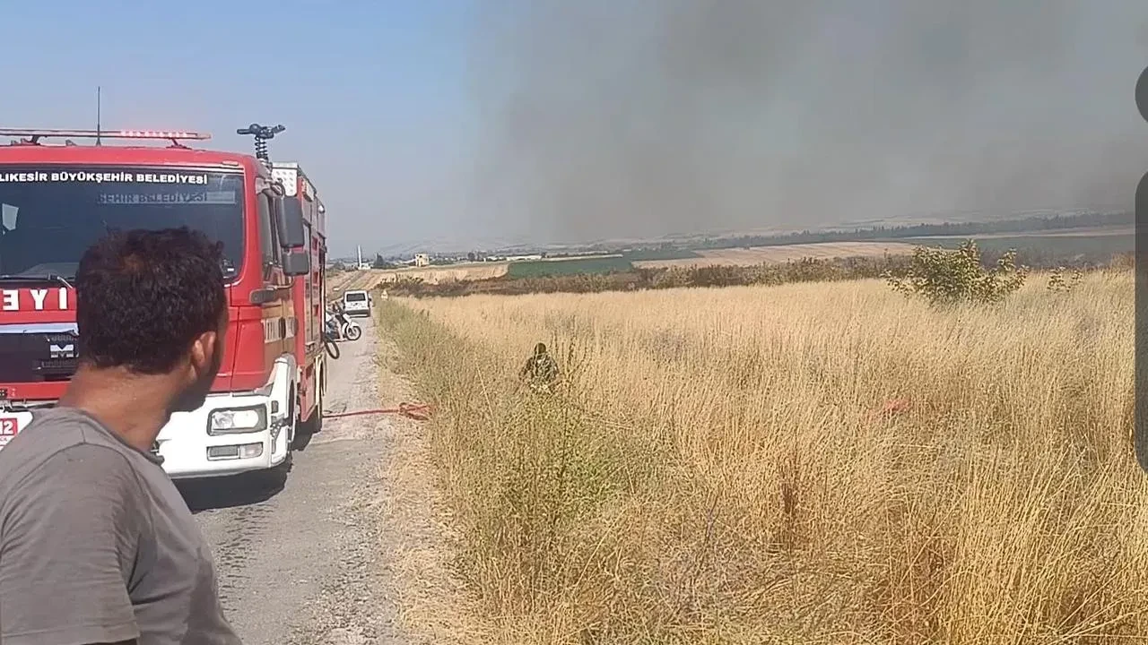 Balıkesir'in Susurluk ilçesinde mera yangını itfaiye ekipleri tarafından söndürüldü
