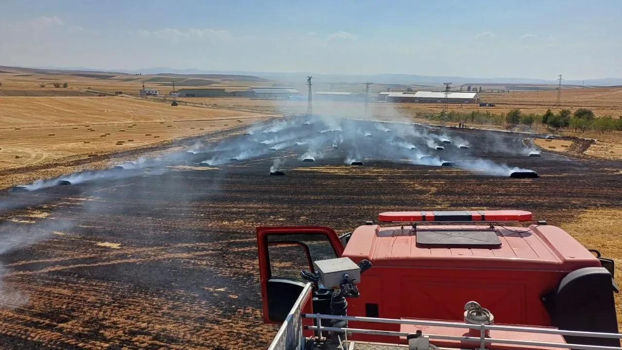 Çorum Alaca'da çıkan yangında 150 balya ve 20 dönüm tarla yandı