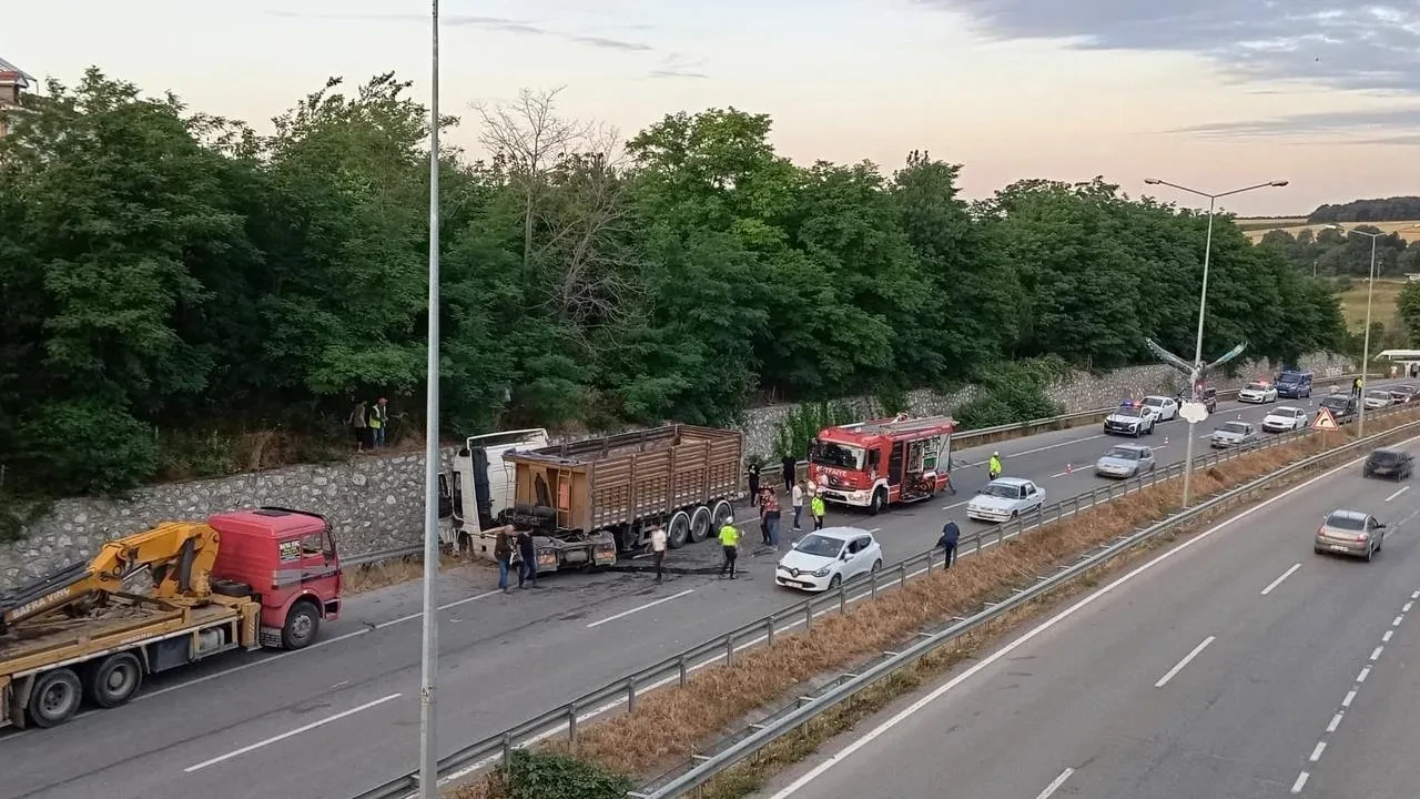 Bafra yolunda düşen tomruklar büyük kaza getirdi