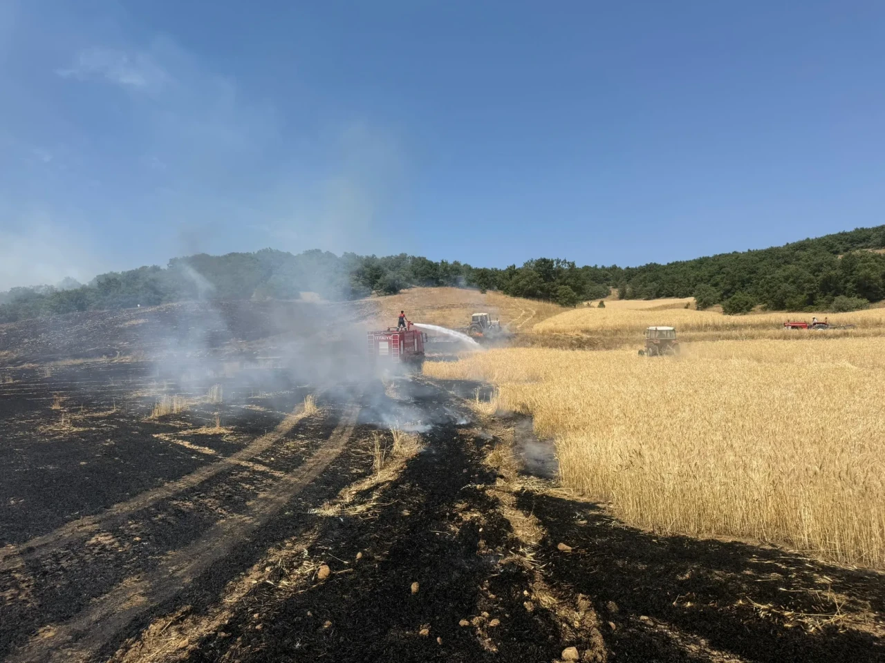 Çorum'un Sungurlu ilçesinde tarlada çıkan yangın itfaiye tarafından söndürüldü