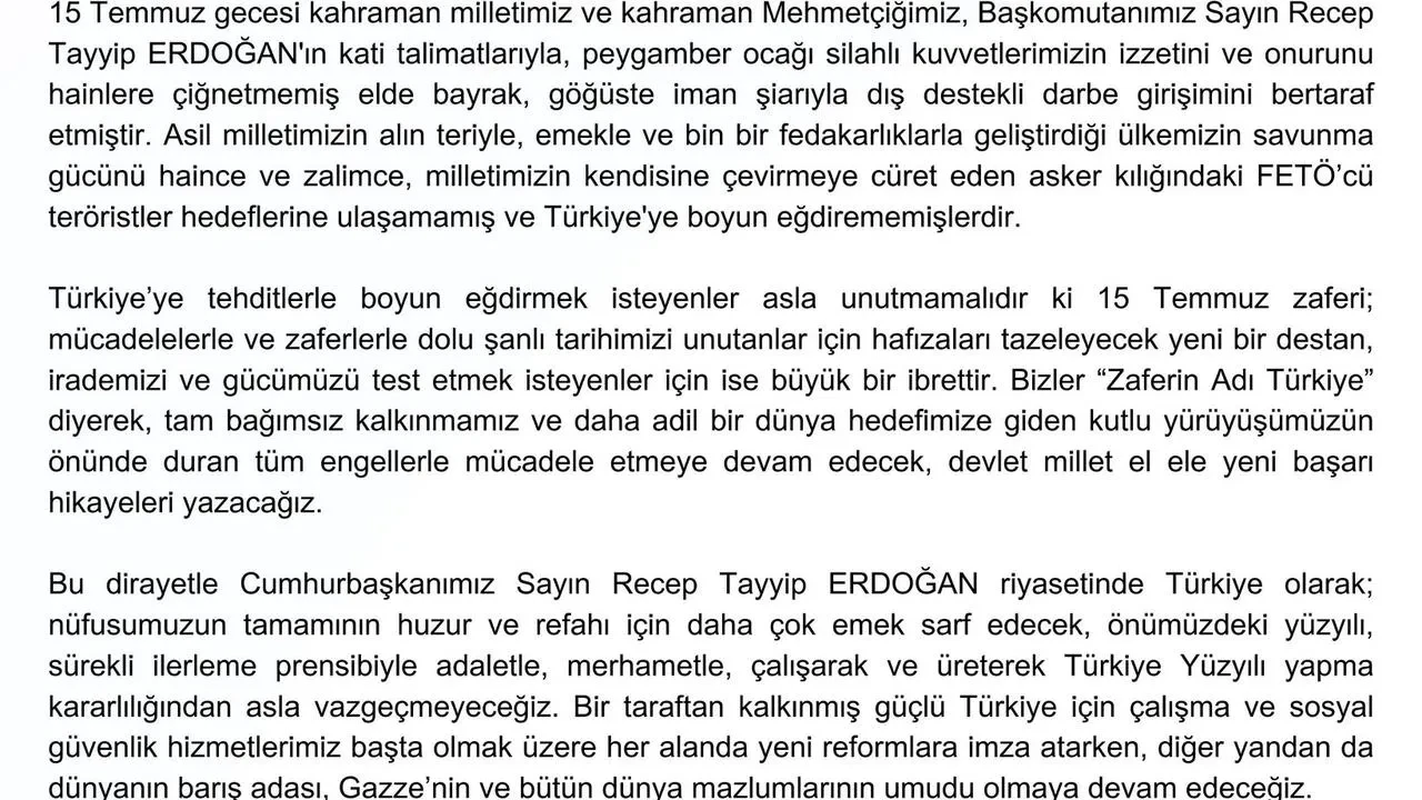 Bakan Işıkhan 15 temmuz zaferinin önemini vurguladı