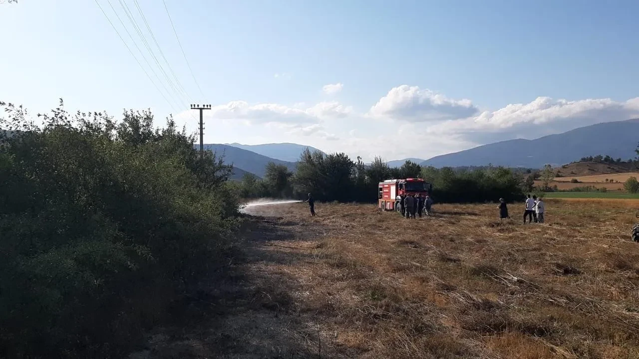 Bolu Mudurnu'da otluk yangını su şişeleriyle söndürüldü