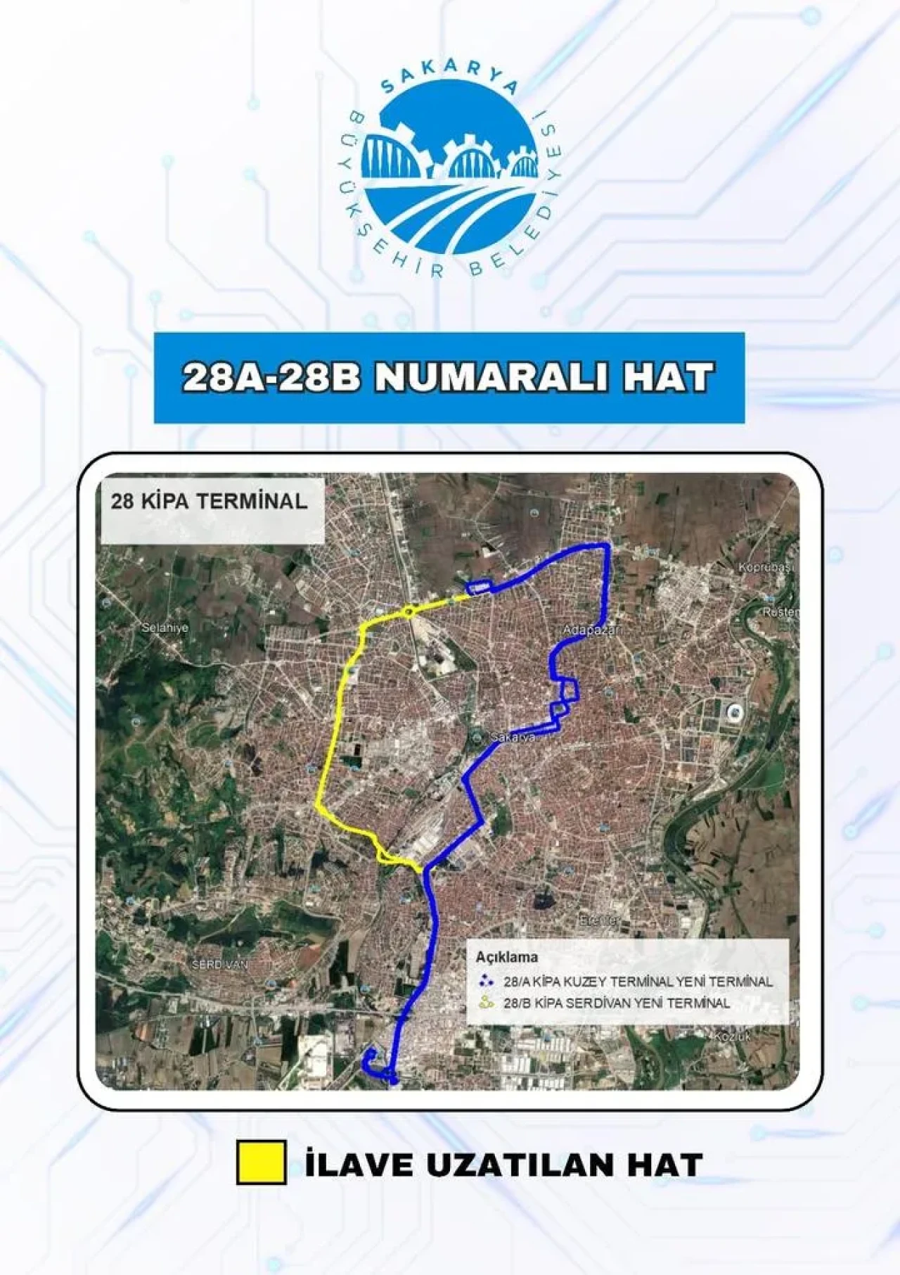 Sakarya Büyükşehir Belediyesi toplu taşıma hatlarını güncelledi ve yeni hat ekledi