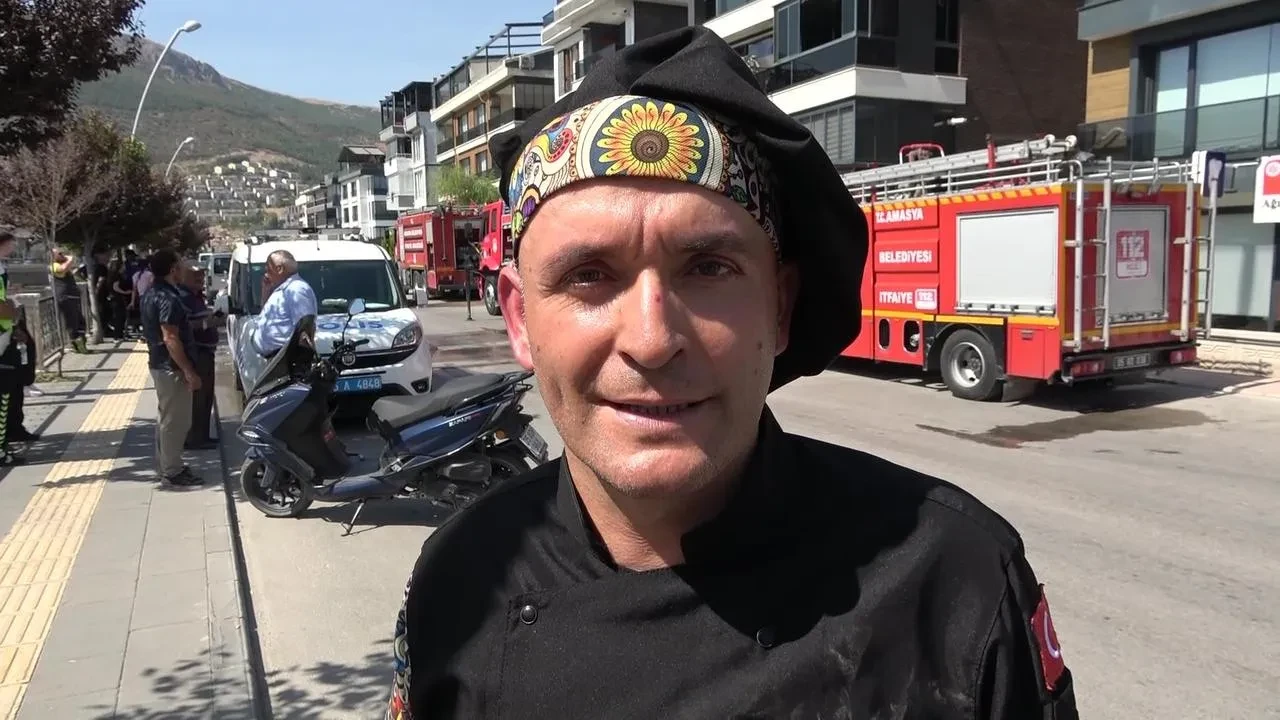 Amasya'da şef Özay Kanbolat yangına koştu itfaiyecilere ayran içirdi