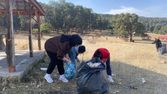 Sarıkamış'ta üniversite öğrencileri ormanlık alandan 100 poşet çöp topladı
