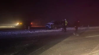 Muş'ta sis ve buzlanma nedeniyle kontrolden çıkan otomobil refüje çarptı