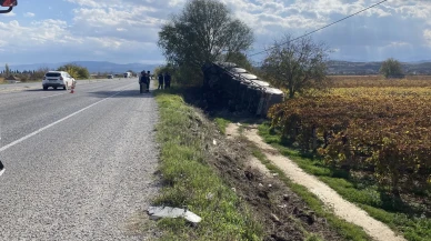 Manisa'nın Alaşehir ilçesinde süt tankeri şarampole devrilerek üzüm bağlarına uçtu