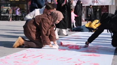 Erzincan'da 50 metrelik beze basılan el izleriyle şiddete hayır mesajı verildi