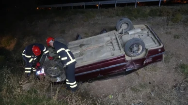 Kırıkkale'de kontrolden çıkan otomobil takla atarak şarampole devrildi