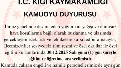 Bingöl'de yoğun kar nedeniyle 3 ilçede okullar tatil edildi, merkezde taşımalı eğitime ara verildi