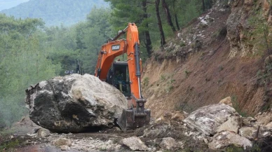Dev kaya yola düştü, tarım alanları zarar gördü: Başkan Kara bölgede inceleme yaptı