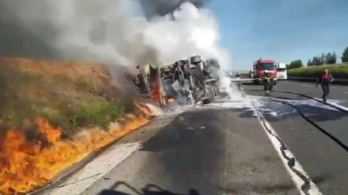 Akaryakıt tankeri alev alev yandı: Kaza sonrası yakıt tankeri alev topuna döndü