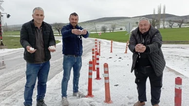 Tokat'ta etkili olan dolu yağışı: Araziyi beyaza bürüdü