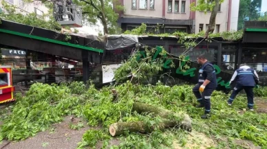 İzmit'te fırtına dehşeti: Asırlık çınar ağacı kafeyi yerle bir etti, yaralılar var