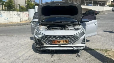 Alaplıda kopan elektrik telleri araç yangınına neden oldu