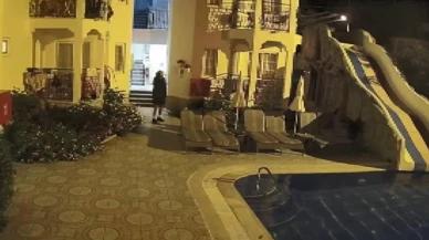 Marmaris otel havuzunda büyük deprem etkisi görüntülendi