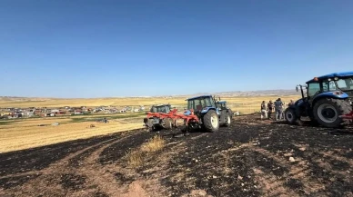 Ayaş Gökler Mahallesinde buğday tarlaları küle döndü