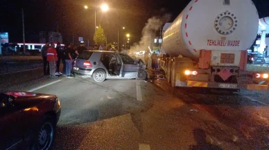 Çorum Kırıkkale yolunda otomobil tankerle çarpıştı