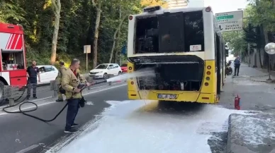 Sarıyer'de İETT otobüsü yolcu almadan yanmaya başladı