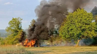 Bursa'nın İnegöl İlçesinde İş Makinesi Yangında Kullanılamaz Hale Geldi