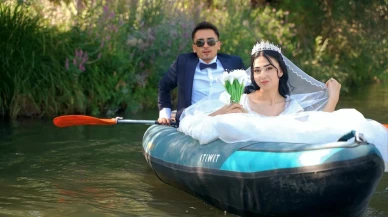 Tomarza'da Cengizhan-Emsal Canıpek çifti Zamantı Irmağı'nda kano keyfi yaptı