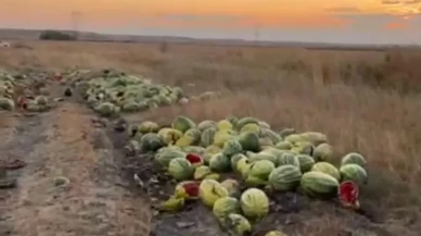 Tekirdağ’da yol kenarına saçılan karpuzlar israfa neden oldu