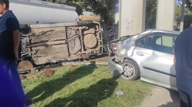 Adıyaman'da iki otomobil çarpıştı, bir araç takla attı