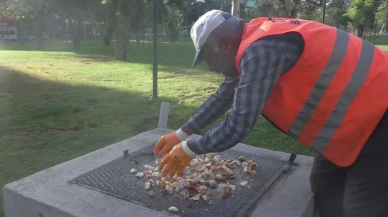 Tatvan Belediyesi çalışanı Hazmi Kayaalp çöpe atılan ekmekleri hayvanlara veriyor