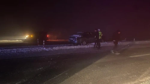 Muş'ta sis ve buzlanma nedeniyle kontrolden çıkan otomobil refüje çarptı