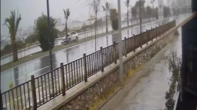 Antalya'nın Alanya ilçesinde otomobil refüjdeki ağaca çarpıp takla attı