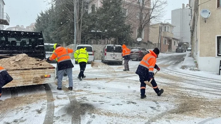 Kırklareli'nde kar yağışı sonrası solüsyonla ilaçlama ve tuzlama çalışmaları başladı