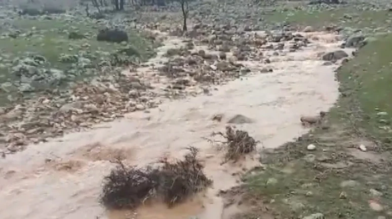 Yavuzeli ilçesinde sağanak sonrası dağlardan yağmur suları akmaya başladı